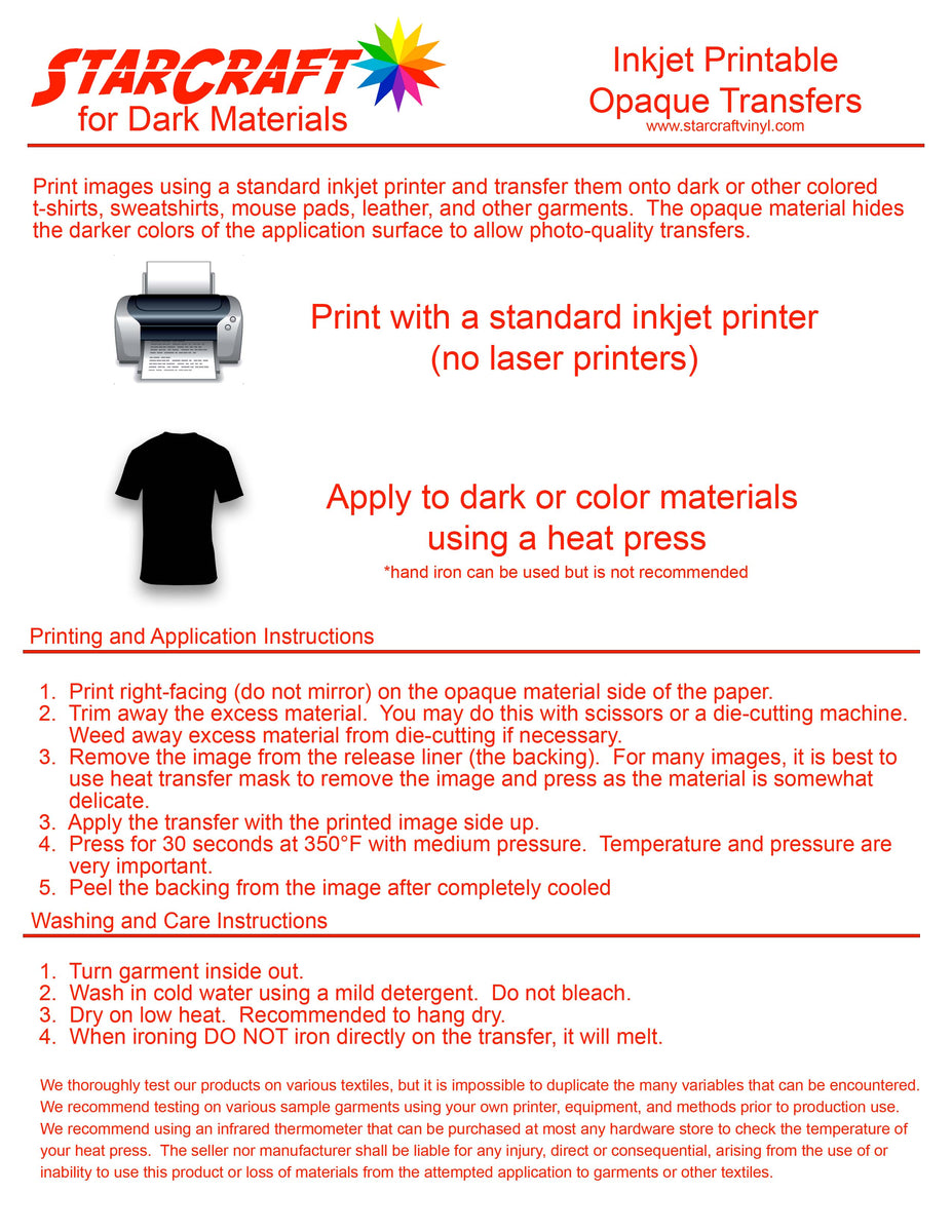 STARCRAFT Inkjet Heat transfer Printable for DARKS – Platinum 