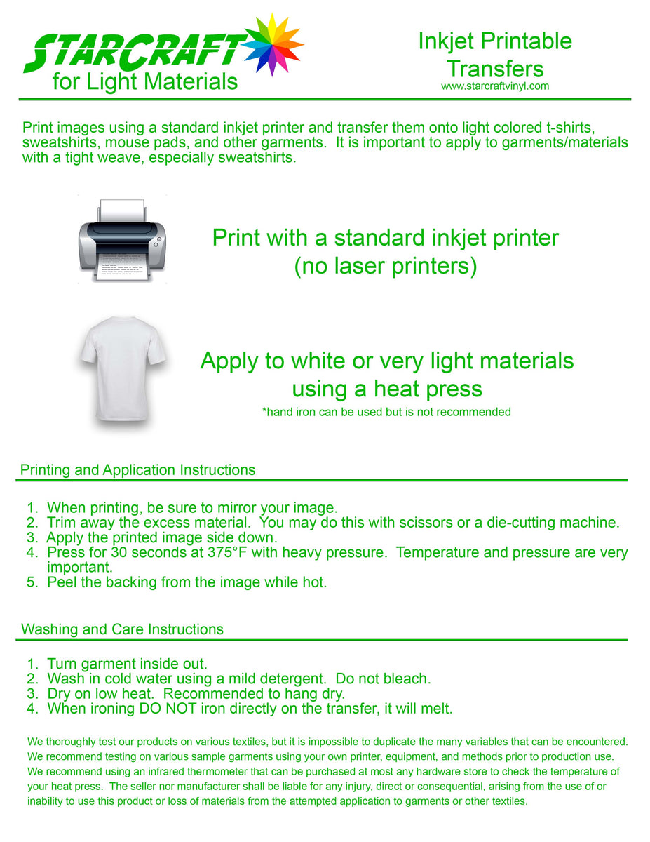 STARCRAFT Inkjet Heat transfer Printable for Lights – Platinum Craft Vinyl